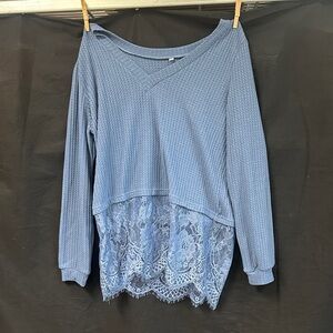 Elegant Blue Lace Women's Blouse